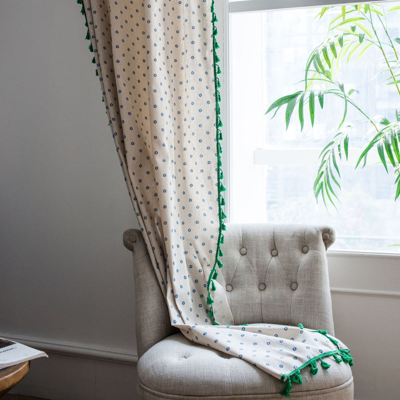 Modern Blue flower linen curtains