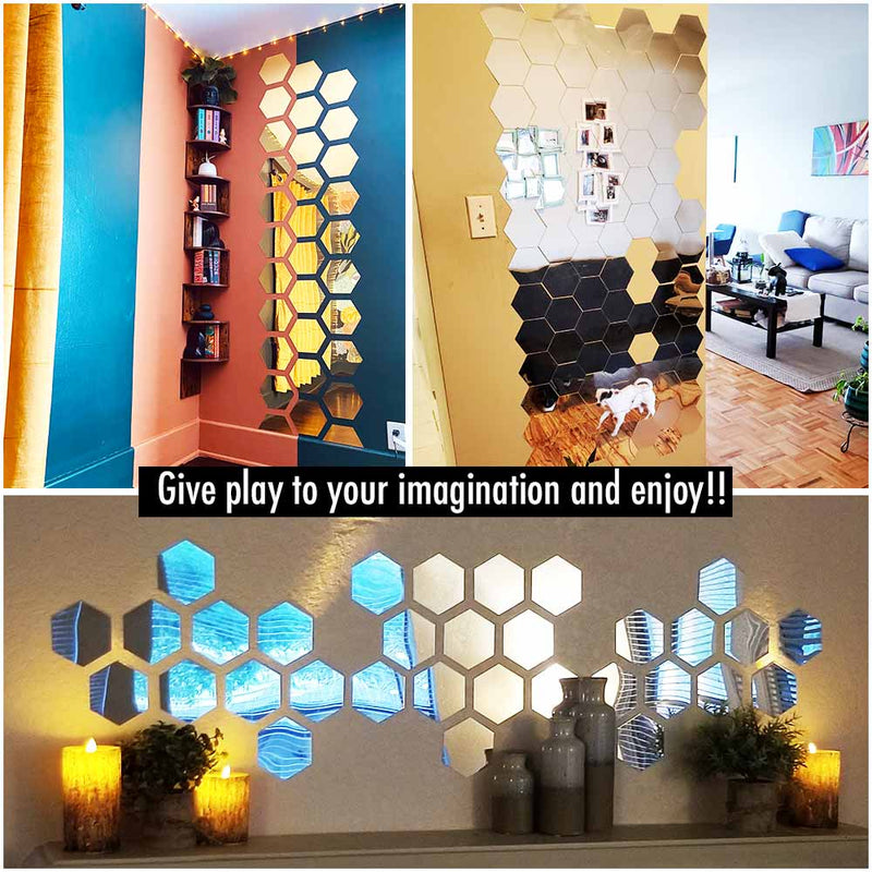 MCDFL Hexagon Acrylic Mirror Wall Stickers Decorative Tiles Self Adhesive Aesthetic Room Home Korean Decor Shower Makeup Panel