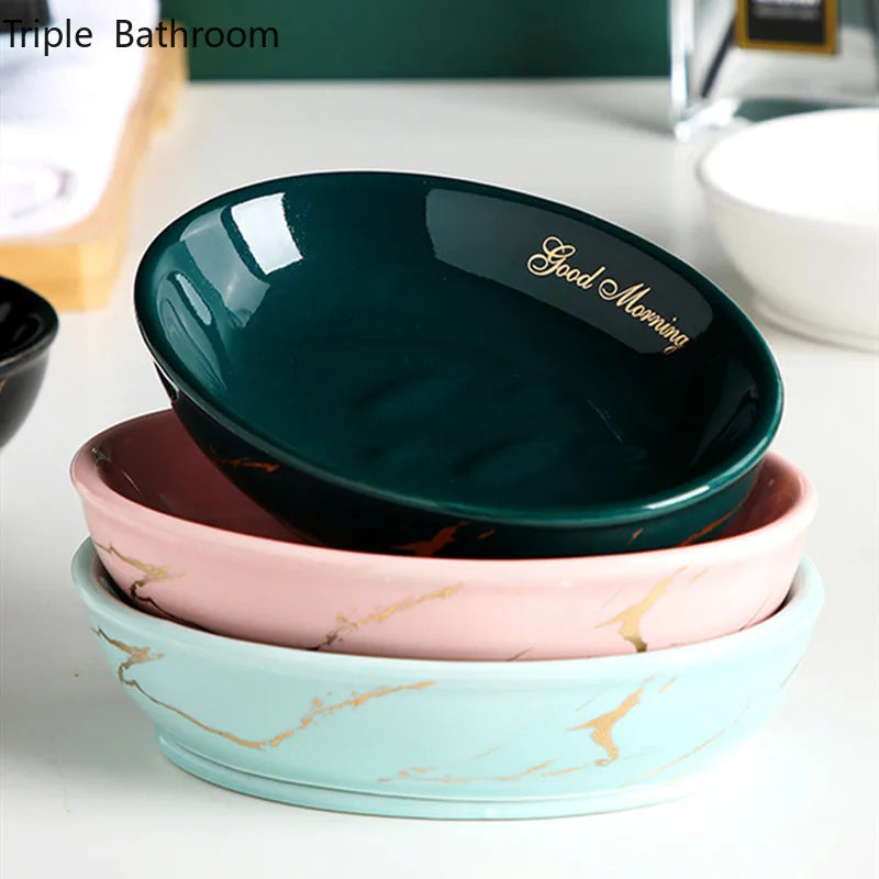 Ceramic Marbling Round Bathroom Soap Dish