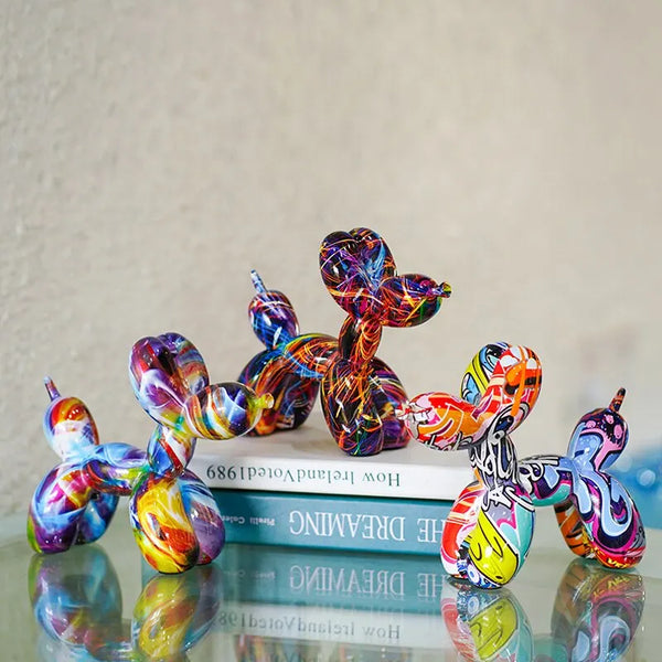 Resin Graffiti Balloon Dog Figurines for Interior Home