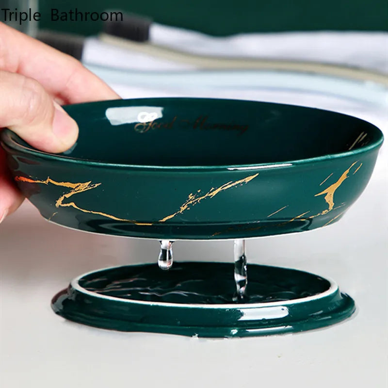 Ceramic Marbling Round Bathroom Soap Dish