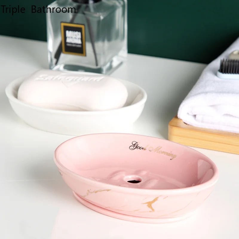 Ceramic Marbling Round Bathroom Soap Dish