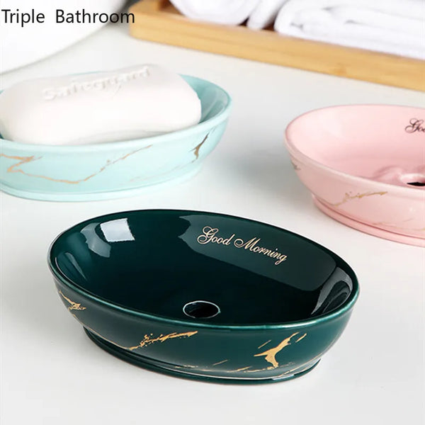 Ceramic Marbling Round Bathroom Soap Dish