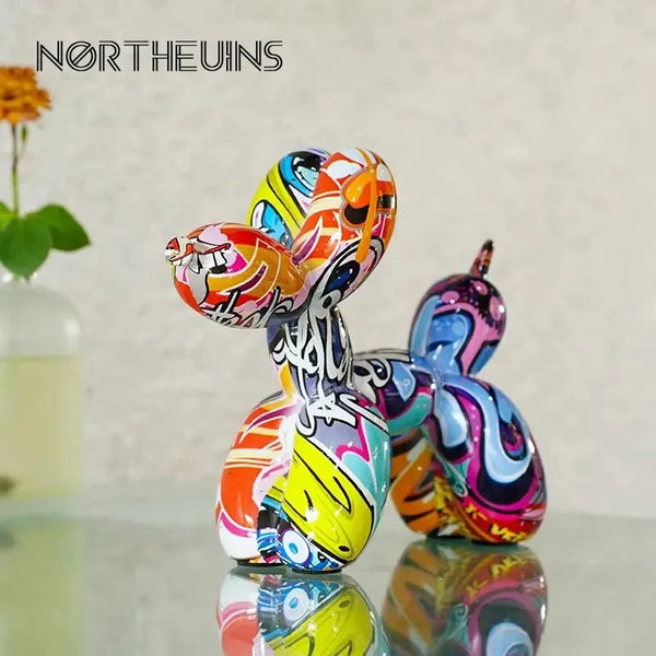 Resin Graffiti Balloon Dog Figurines for Interior Home